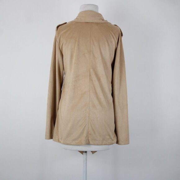 Wet Seal $40 Sz M Tan Waterfall Faux Suede 100% Polyester Wrap Sweater - Picture 12 of 16